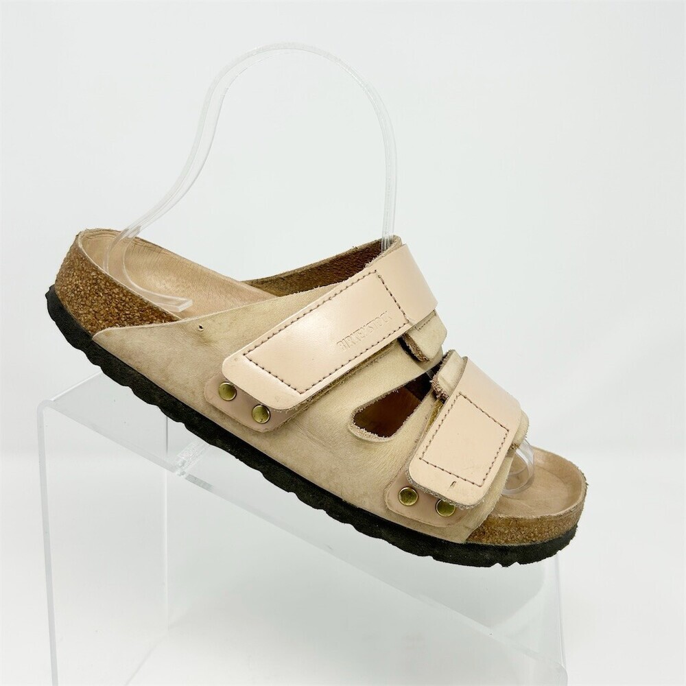 Birkenstock Uji Slide Sandals Beige Pink Two Strap Hook & Loop New Size 37